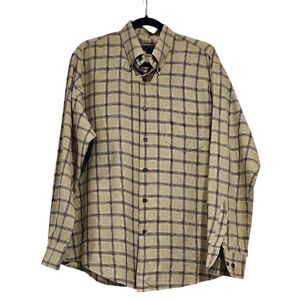 Dockers Mens Tan Plaid Button Down Shirt Long Sleeve Size L 16 16 1/2